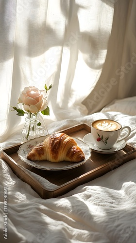 Breakfast in Bed: Cozy Morning with Fresh Croissants and Coffee
