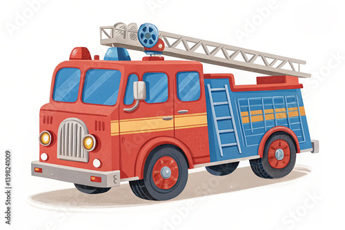 Colorful Toy Fire Truck isolated on white background. A bright, colorful toy fire truck isolated on a white background, ideal for children s playtime or educational themes