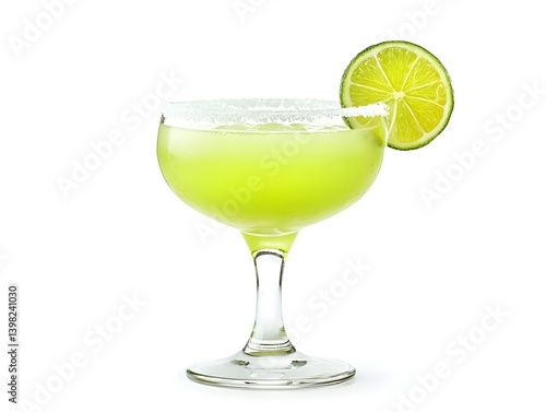 Obraz na płótnie Classic Margarita Cocktail with Lime Wedge and Salt Rim on White Background w salonie
