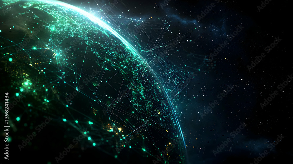Obraz premium Futuristic Digital Earth With Glowing Network Connections