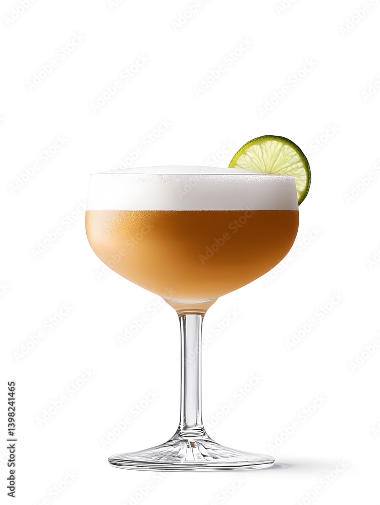 Daiquiri Cocktail in a Coupe Glass with Lime Slice on White Background