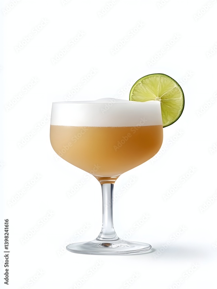Daiquiri Cocktail in a Coupe Glass with Lime Slice on White Background