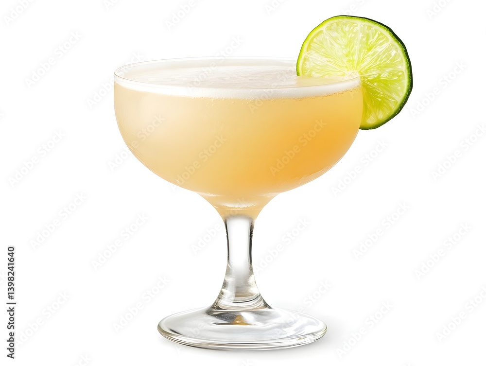 Daiquiri Cocktail in a Coupe Glass with Lime Slice on White Background