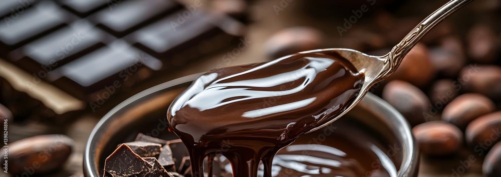 Decadent Chocolate Indulgence: Melted Dark Chocolate Dripping from a Spoon
