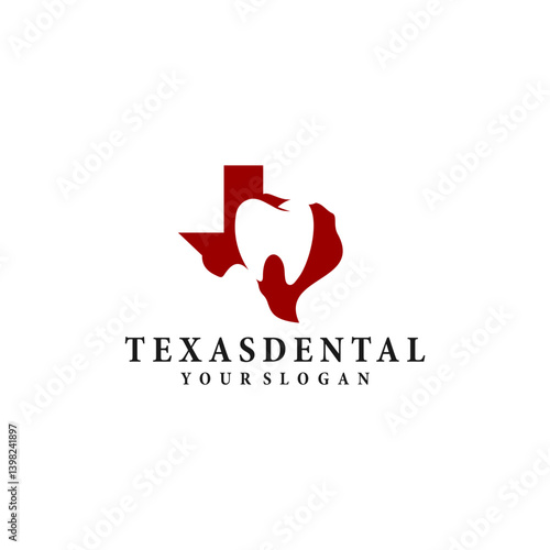 Texas Dental Logo: Red Tooth Shape Within Texas Outline on White Background