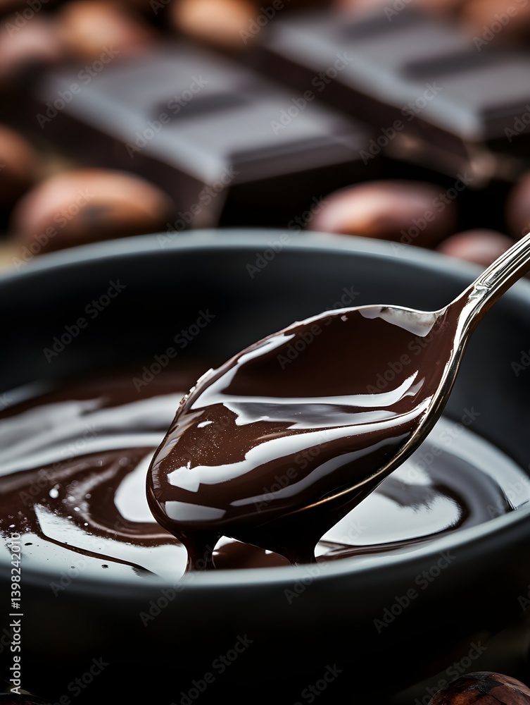 Decadent Chocolate Indulgence: Melted Dark Chocolate Dripping from a Spoon