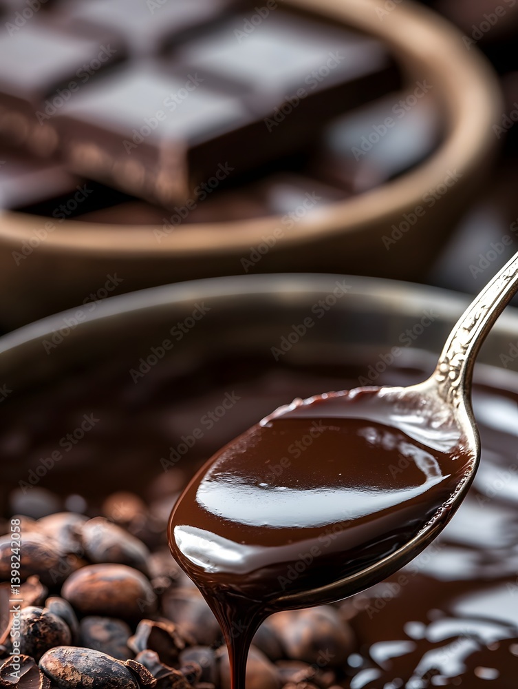 Decadent Chocolate Indulgence: Melted Dark Chocolate Dripping from a Spoon