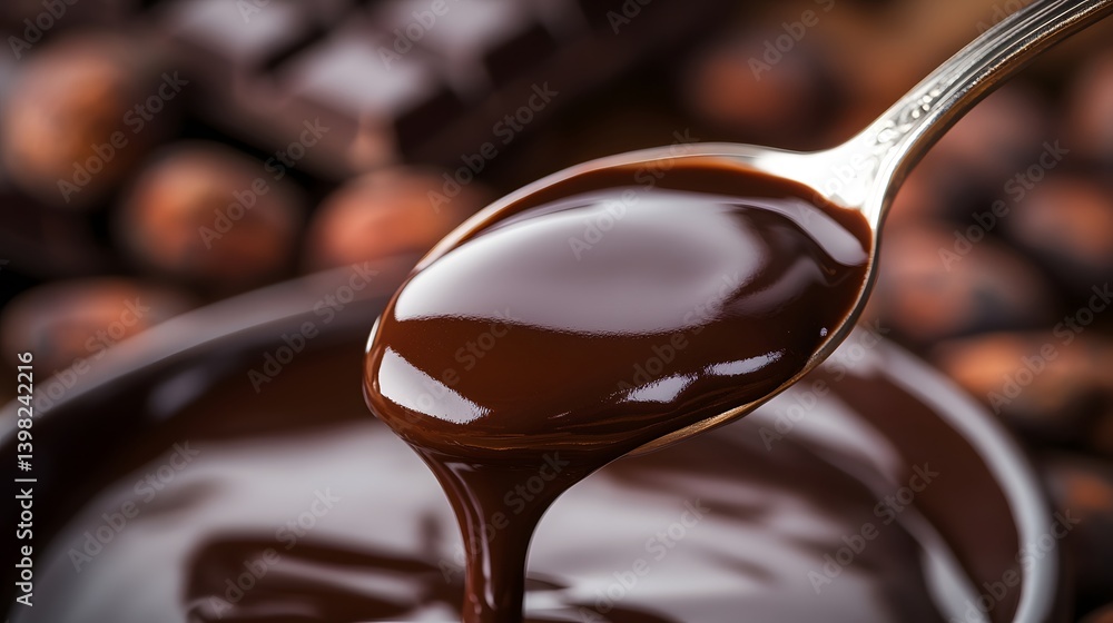 Decadent Chocolate Indulgence: Melted Dark Chocolate Dripping from a Spoon