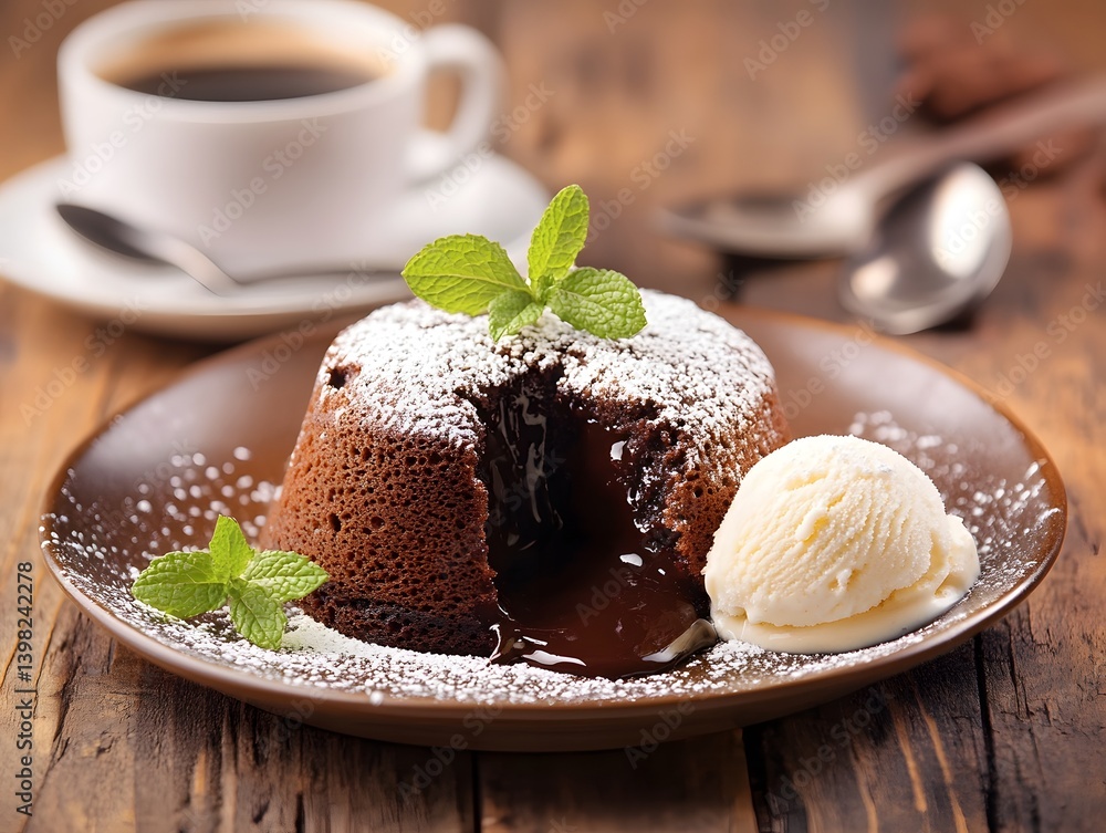 Decadent Chocolate Lava Cake with Melted Center and Vanilla Ice Cream
