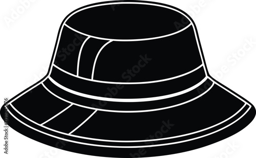 sun hat silhouette vector icon, fashion hat, stylist sun hat, black and white hat, black top hat, on white background.