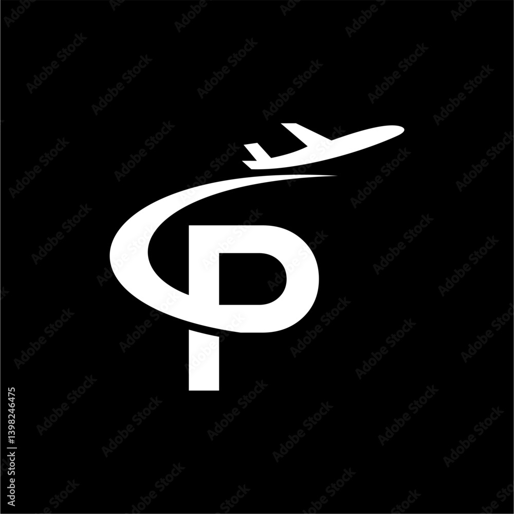White Letter P Logo with Airplane Icon on Black Background White Letter P Logo with Airplane Icon on Black Background