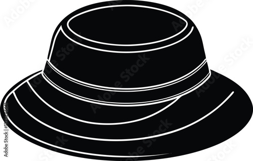 sun hat silhouette vector icon, fashion hat, stylist sun hat, black and white hat, black top hat, on white background.