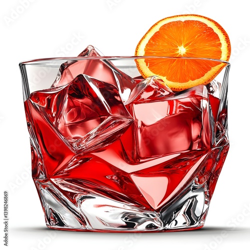 Obraz na płótnie Negroni Cocktail in a Crystal Glass with Orange Garnish on White Background w salonie