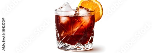 Obraz na płótnie Negroni Cocktail in a Crystal Glass with Orange Garnish on White Background w salonie