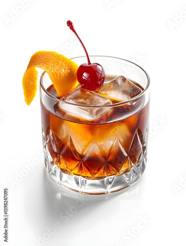 Obraz na płótnie Old Fashioned Cocktail with Orange Peel and Ice on White Background w salonie