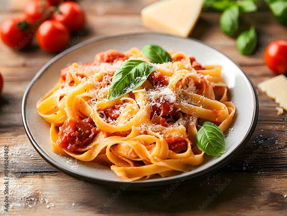 Rustic Italian Pasta: Homemade Tagliatelle with Fresh Basil and Parmesan