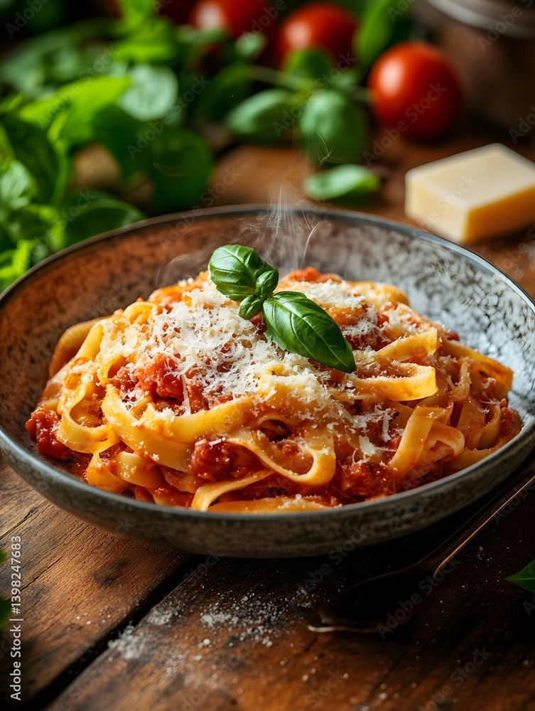 Rustic Italian Pasta: Homemade Tagliatelle with Fresh Basil and Parmesan