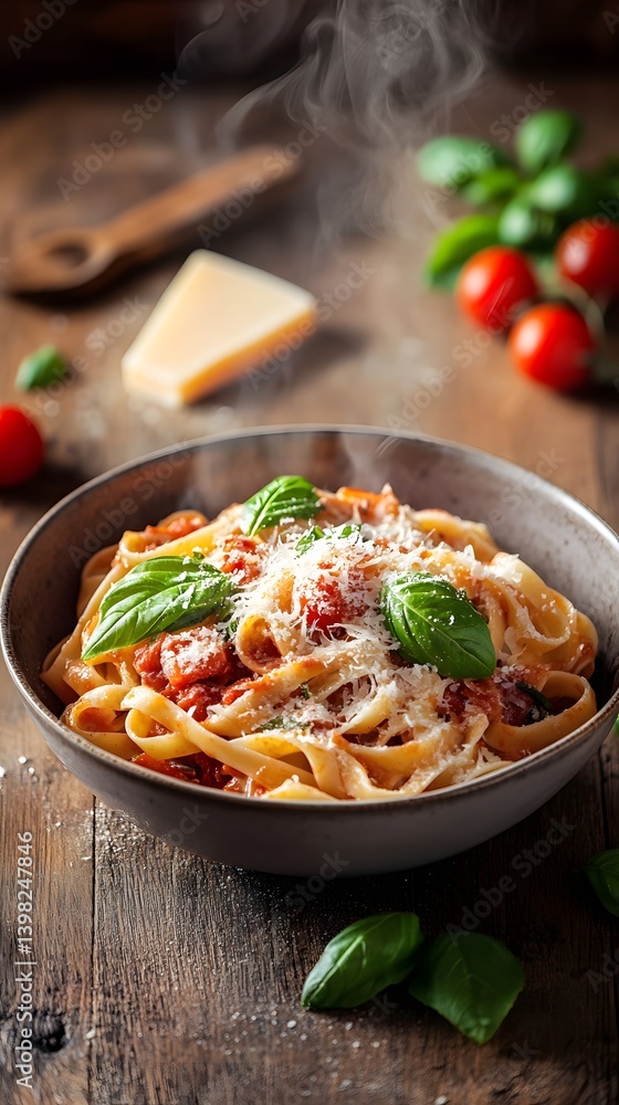 Rustic Italian Pasta: Homemade Tagliatelle with Fresh Basil and Parmesan