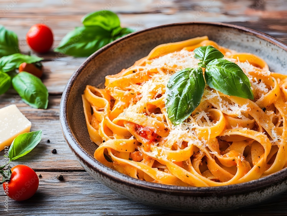 Rustic Italian Pasta: Homemade Tagliatelle with Fresh Basil and Parmesan