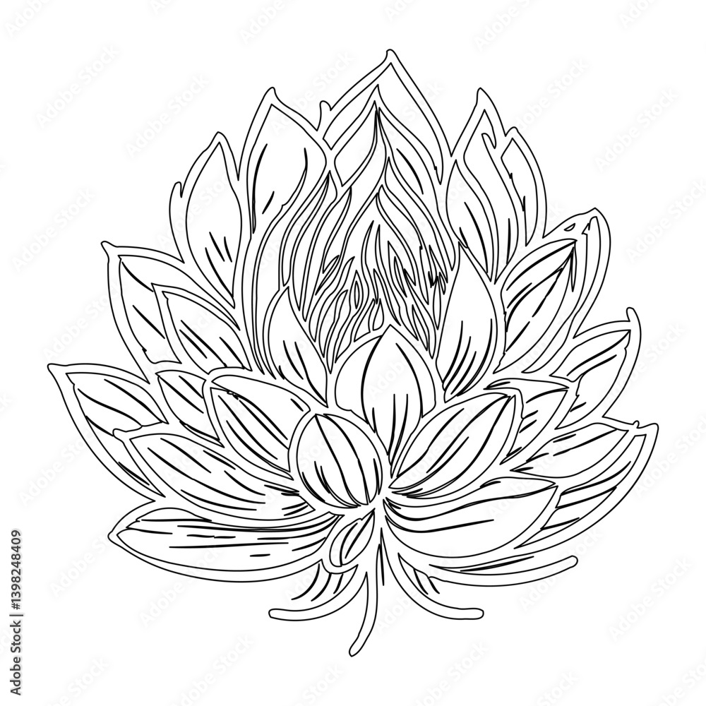 Fototapeta premium Detailed monochromatic line art illustration of a stylized lotus flower