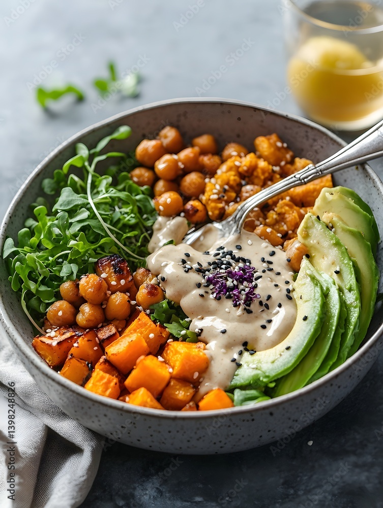 Vegan Buddha Bowl with Roasted Chickpeas, Avocado, and Quinoa
