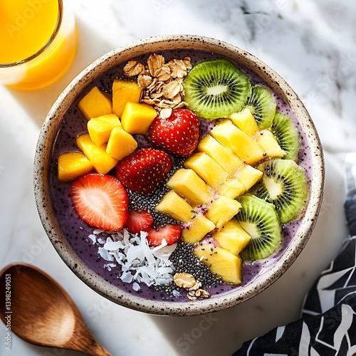 Obraz na płótnie Vibrant Healthy Breakfast Bowl with Tropical Fruits and Chia Seeds w salonie