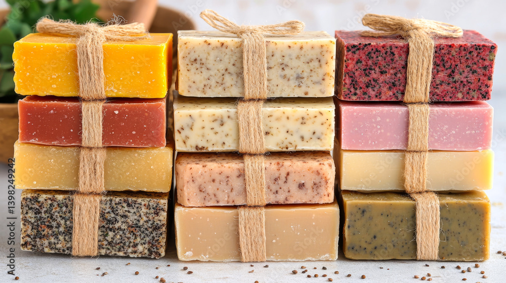 Handmade vegan soap made with natural herbal and flowers ingredients. Making eco friendly skincare products at home. Sustainable Zero waste beauty skin care concept