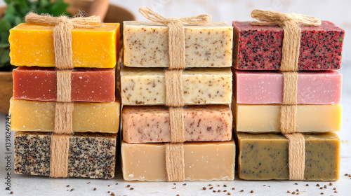 Obraz na płótnie Handmade vegan soap made with natural herbal and flowers ingredients. Making eco friendly skincare products at home. Sustainable Zero waste beauty skin care concept w salonie