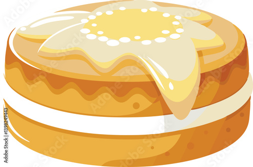 Delicious vanilla sponge cake vector artwork illustration