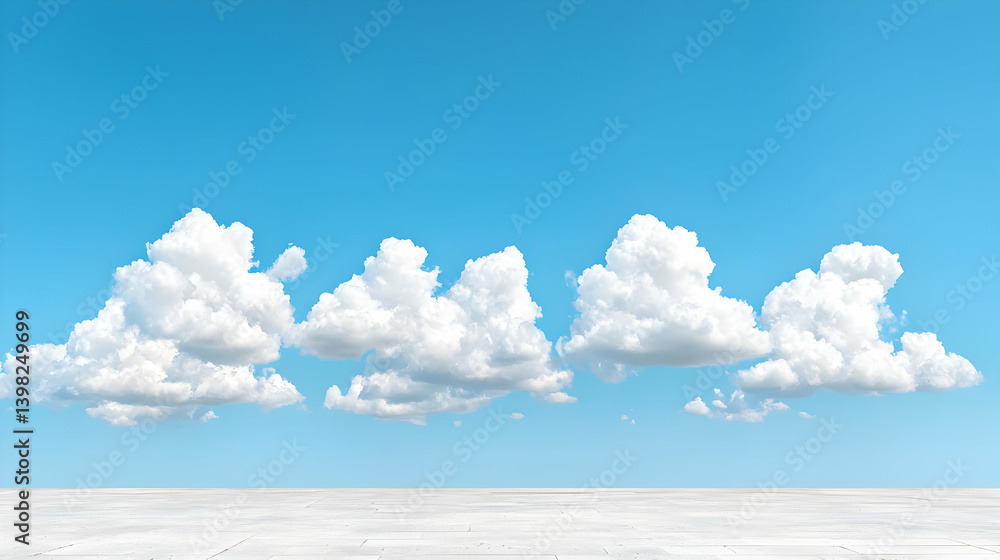 White Floor Under Fluffy Clouds Against A Blue Sky White Floor Under Fluffy Clouds Against A Blue Sky