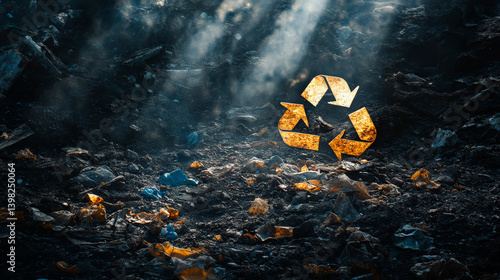 Obraz na płótnie recycle sign on a blurred garbage background. Recycling mark Mobius loop. Environmental concept. Concept of ecology, sustainable development, zero waste and environmental protection w salonie