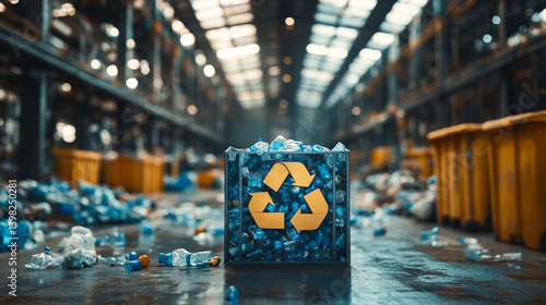 Obraz na płótnie recycle sign on a blurred garbage background. Recycling mark Mobius loop. Environmental concept. Concept of ecology, sustainable development, zero waste and environmental protection w salonie