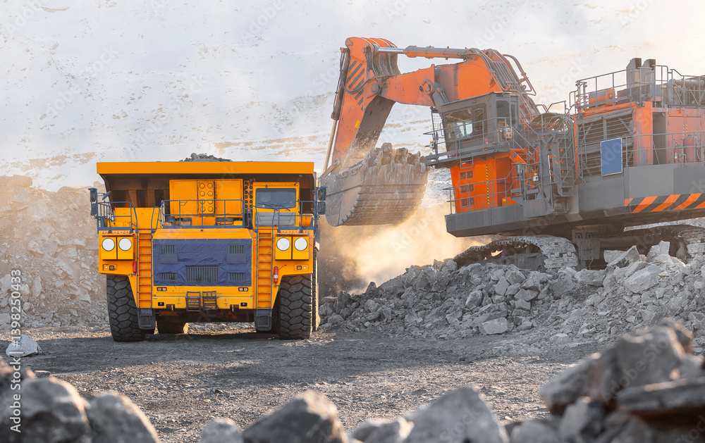 Heavy machinery in open coal mine during winter operations