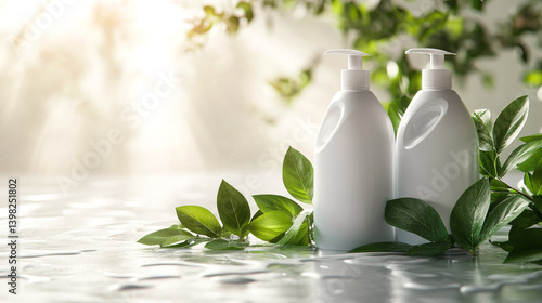 Obraz na płótnie Zero waste cleaning Blank bottle with copy space for branding mock up. Set of eco friendly cleansing products. Sustainable lifestyle concept. Plastic free home w salonie