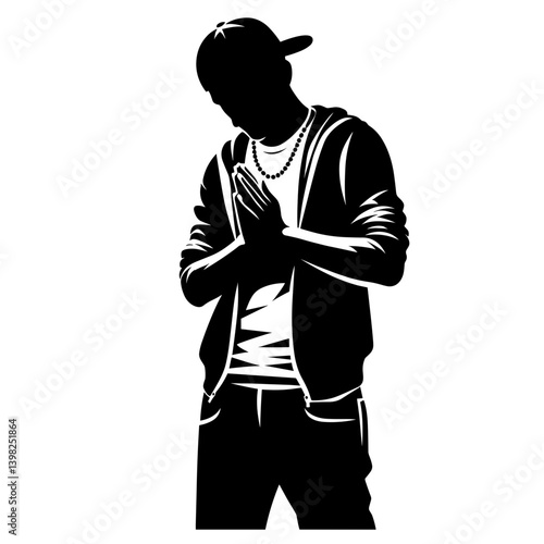 Migrant man praying hands silhouette illustration