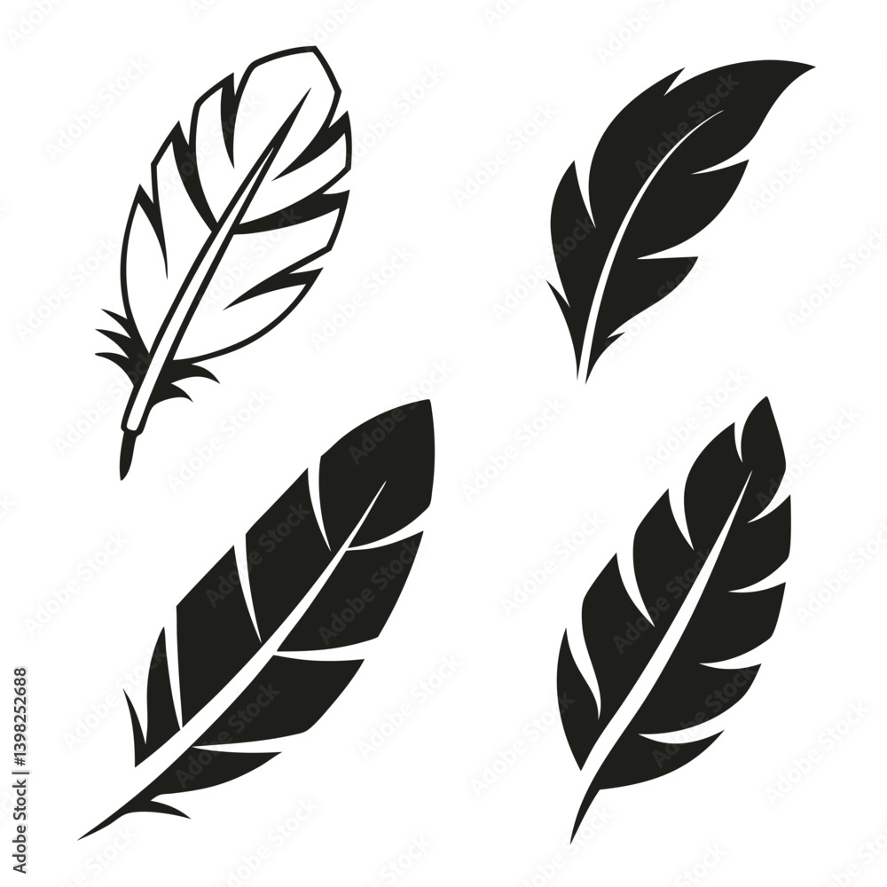 Simple Feather Silhouettes in Black and White Simple Feather Silhouettes in Black and White