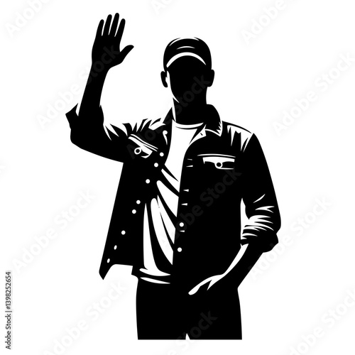 Migrant man raising hand silhouette illustration