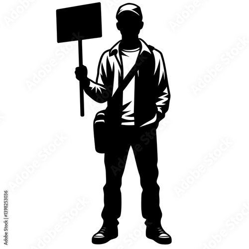 Migrant protester holding sign silhouette