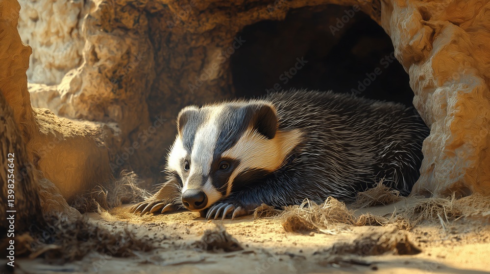 Obraz premium Badger resting in a cave