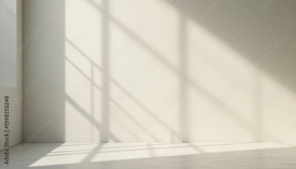 Obraz premium Illuminated minimalist room with shadows modern interior photography indoor wide angle contemporary design