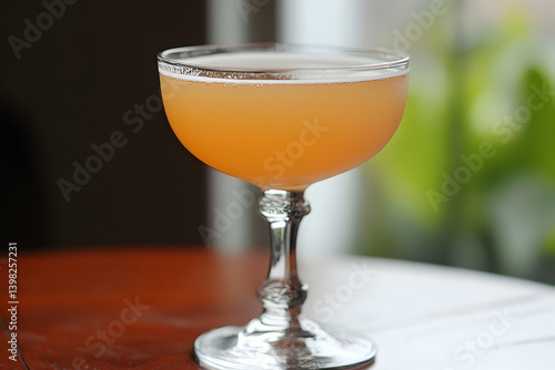 A vibrant, peach-colored cocktail in a classic coupe glass.