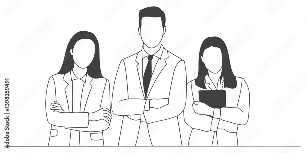 line art drawing of business man and business woman. Business people group line art drawing vector illustration. line art drawing of business man and business woman. Business people group line art drawing vector illustration.