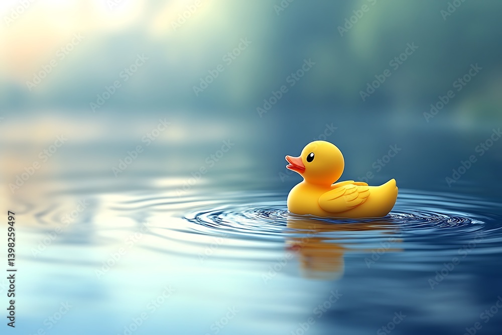 Yellow duck floats on rippling water Yellow duck floats on rippling water