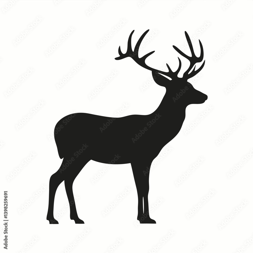 Fototapeta premium Deer silhouette vector, a wild animal illustration of a reindeer mammal with antlers isolated in nature
