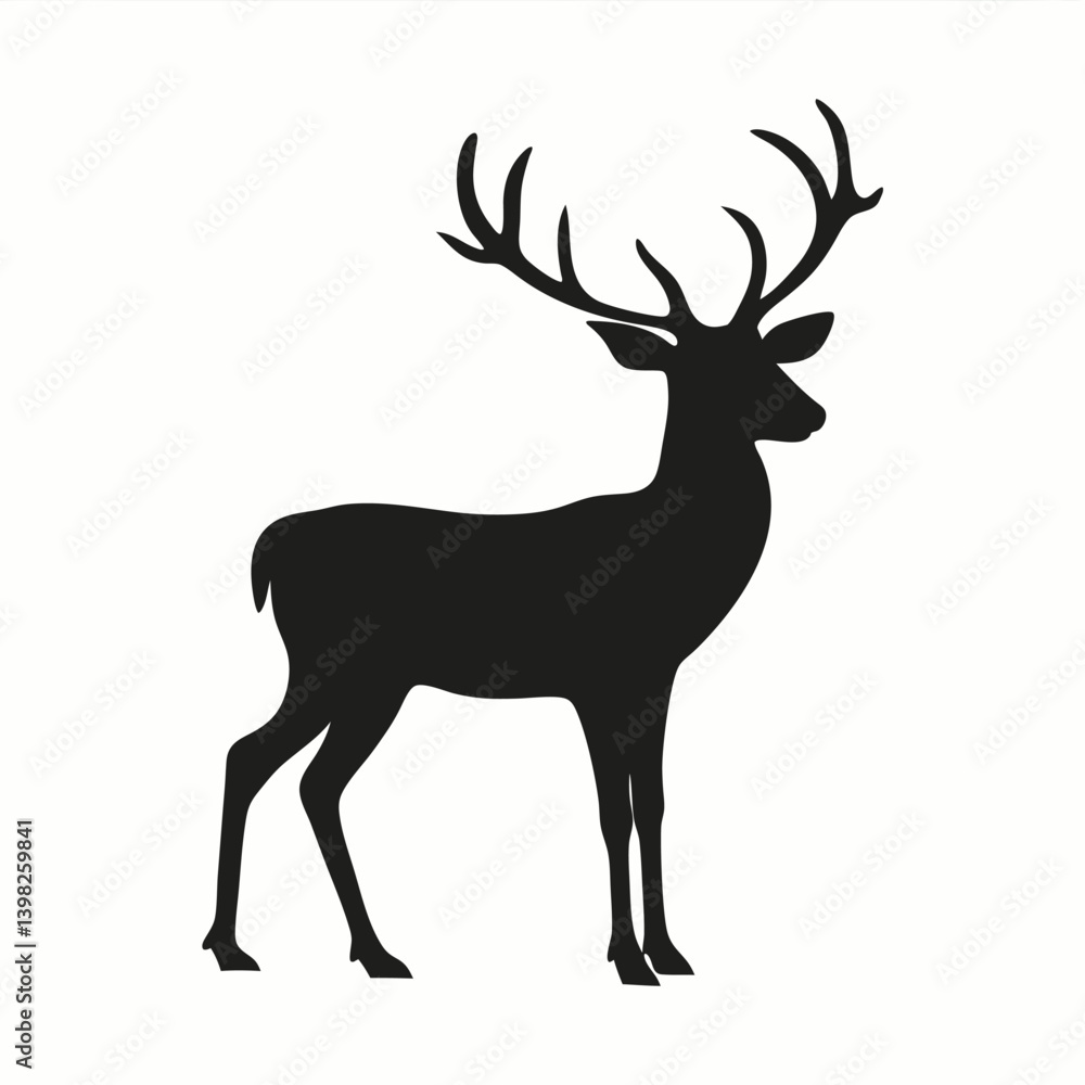 Deer silhouette vector, a wild animal illustration of a reindeer mammal with antlers isolated in nature Deer silhouette vector, a wild animal illustration of a reindeer mammal with antlers isolated in nature