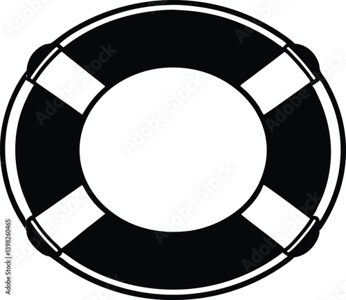 black and white lifebuoy, life buoy with rope, vector illustration of a black lifebuoy on white background.