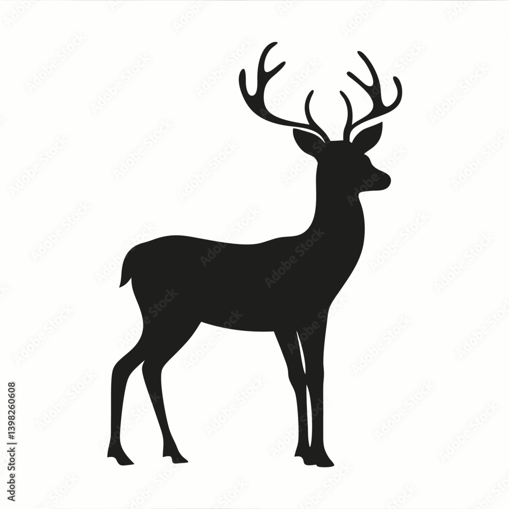 Obraz premium Deer silhouette vector, a wild animal illustration of a reindeer mammal with antlers isolated in nature