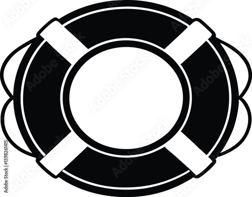 black and white lifebuoy, life buoy with rope, vector illustration of a black lifebuoy on white background.