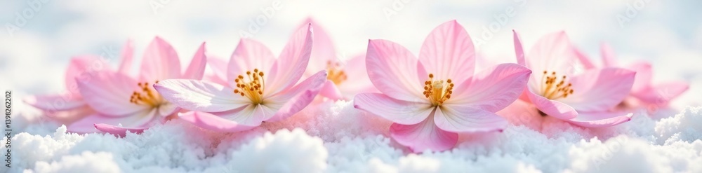 Delicate flower petals unfolding on a snowy white surface, pure, petal, minimalist Delicate flower petals unfolding on a snowy white surface, pure, petal, minimalist
