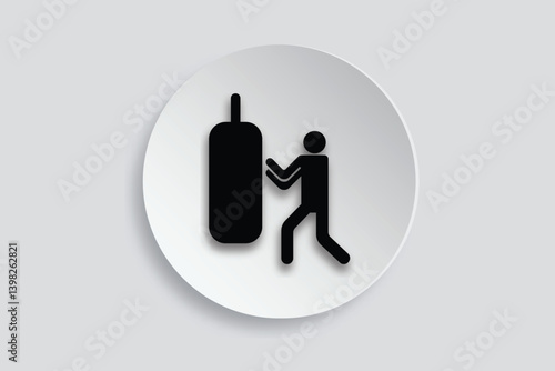 Boxing icon showing fighter training with punching bag, suitable for combat sports themes.